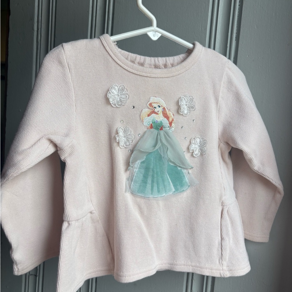 Girls' Disney Princess Ariel Petit Main Cotton Graphic Long-Sleeve Ribbed Top